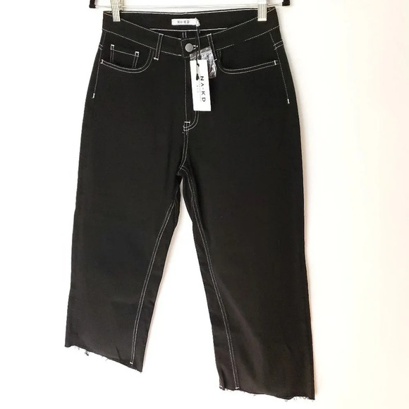 NA-KD Highwaist Denim Culotte Women Size 40 Jeans in Midnight Black Lightweight - Picture 9 of 14